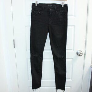 Anthropologie Mother Jeans Looker Ankle Fray Size 25 Black Distressed